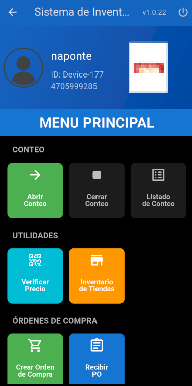 Menú principal del EL-POS DataCollector