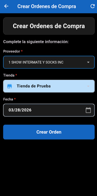 Crear orden de compra en EL-POS DataCollector