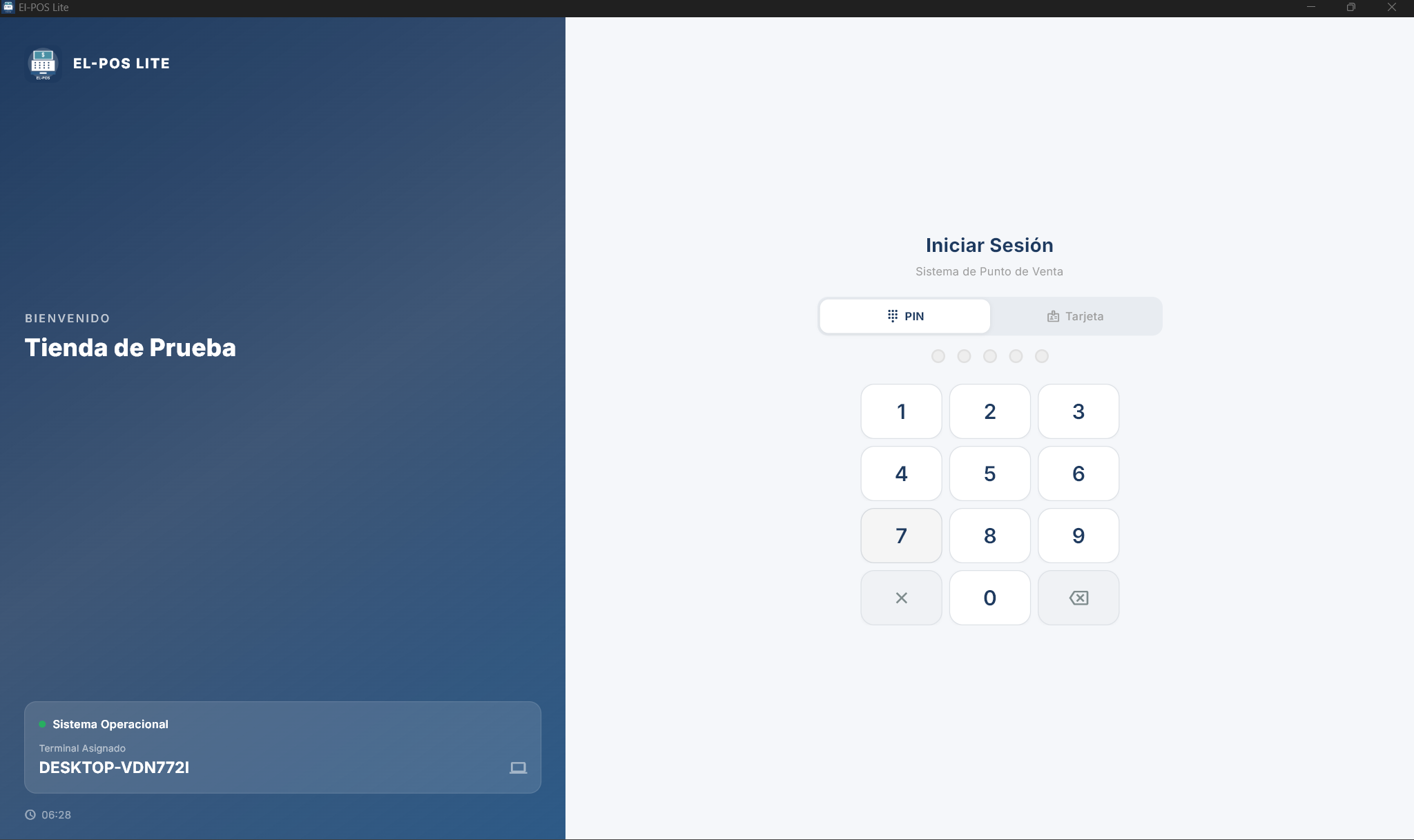 Pantalla de inicio de sesión del POS